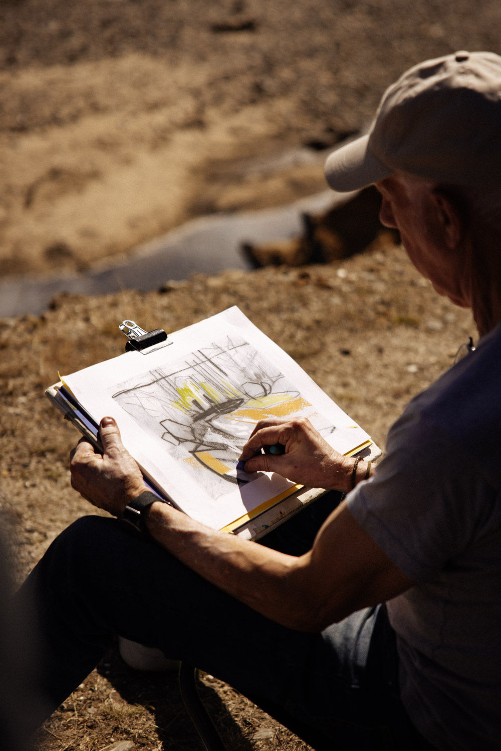 Mike sketching outdoors.