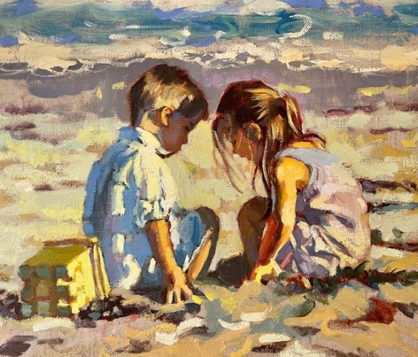 Figures on the Beach in Oils
