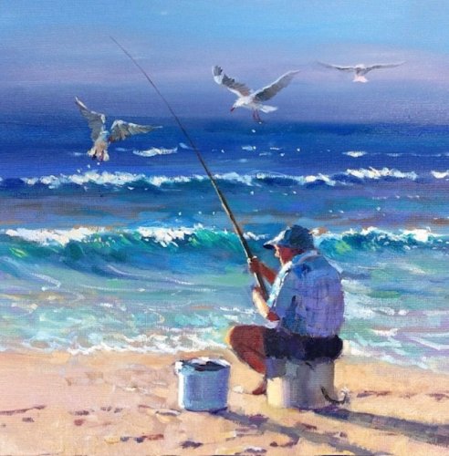 Figures on the Beach in Oils